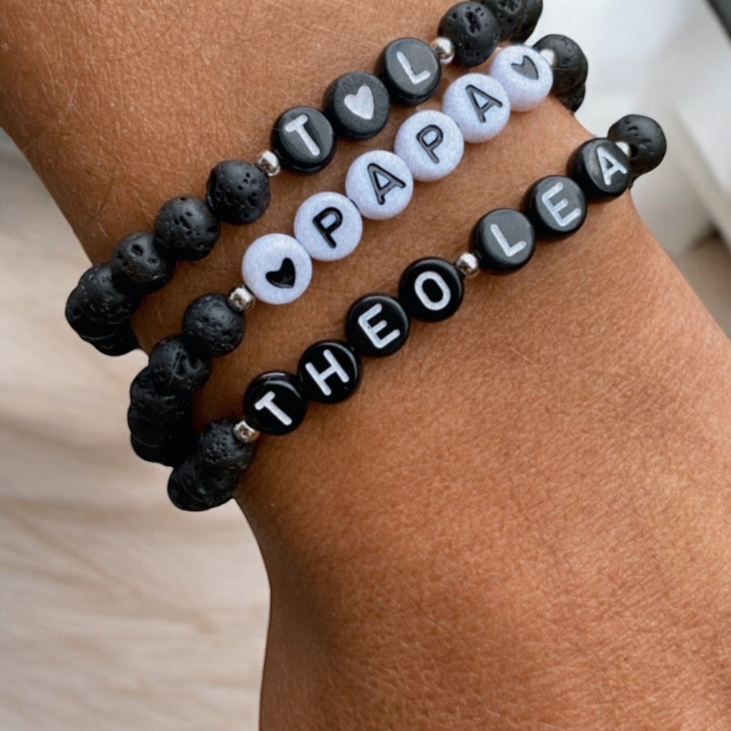 Bracelet Homme Personnalisé en Perles de Lave Noires